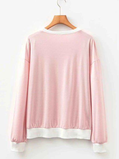 Stripe Contrast Edge Patchwork Long Sleeve Top
