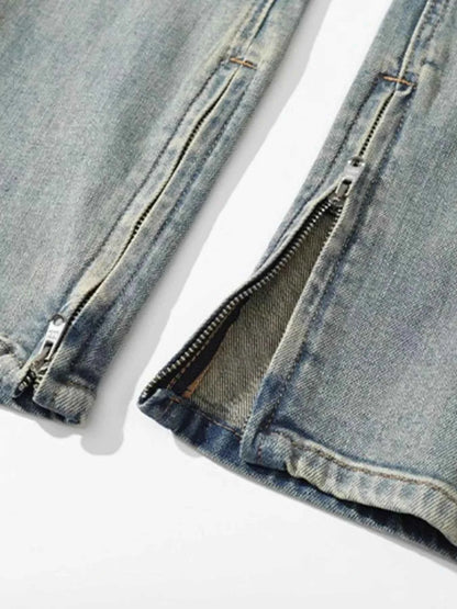 Men's Zip Detail Washed Straight Leg Jeans