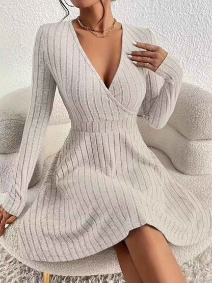 Ribbed Knit Wrap Mini Dress