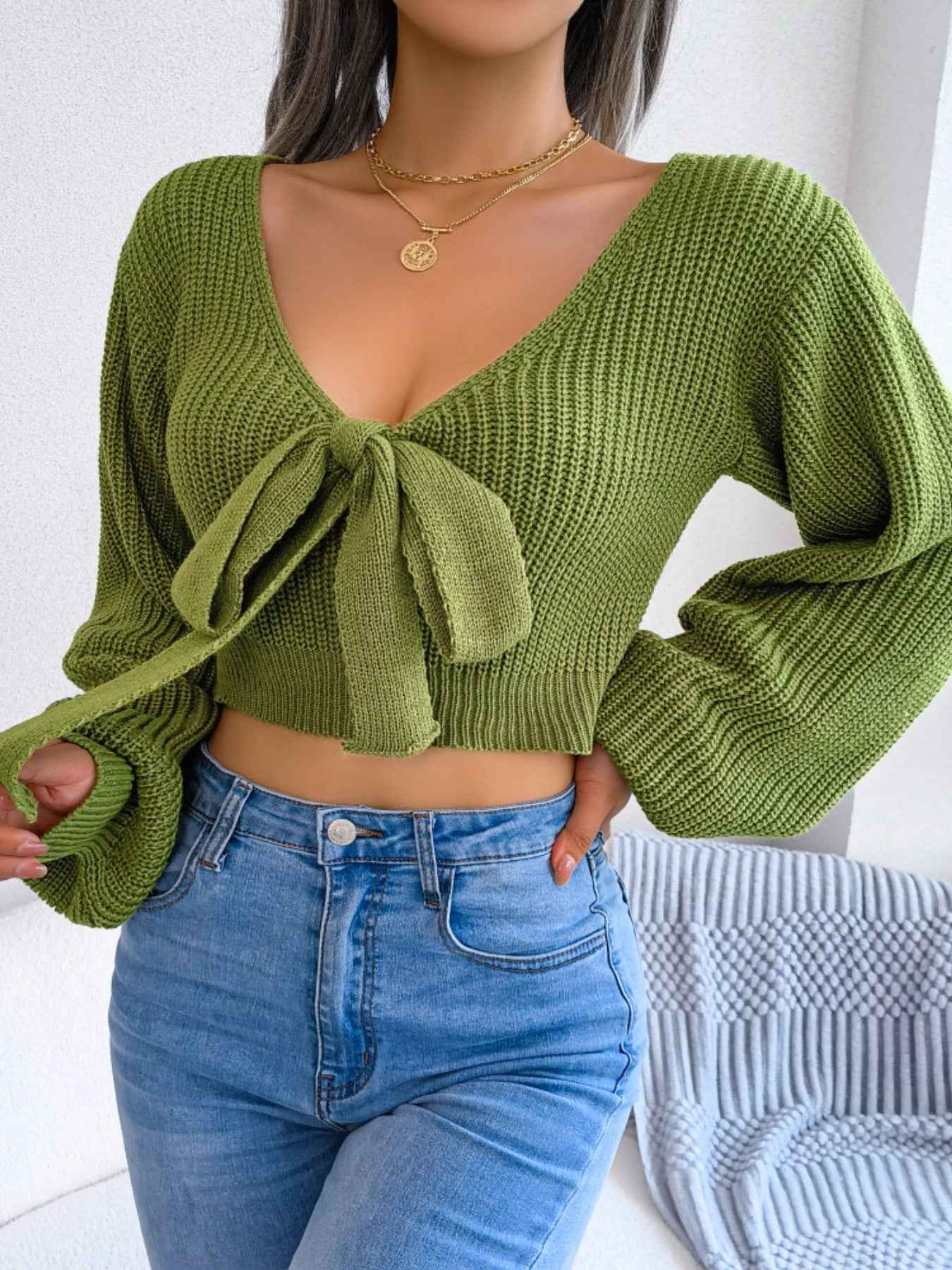 Tie-Front Cropped Sweater