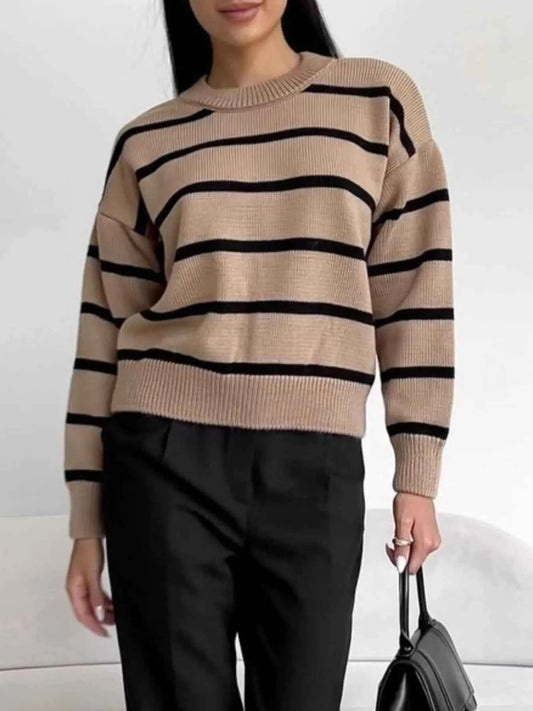 Striped Knit Round Neck Sweater