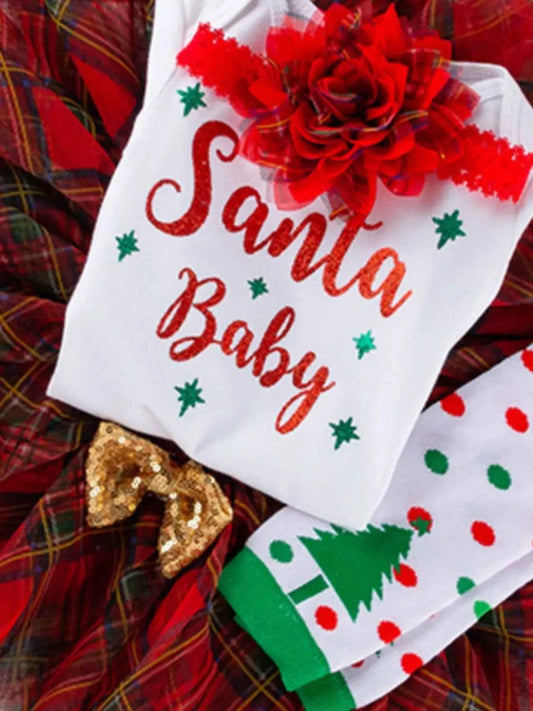 Children's Christmas Santa Baby 4 Piece Outfit Set