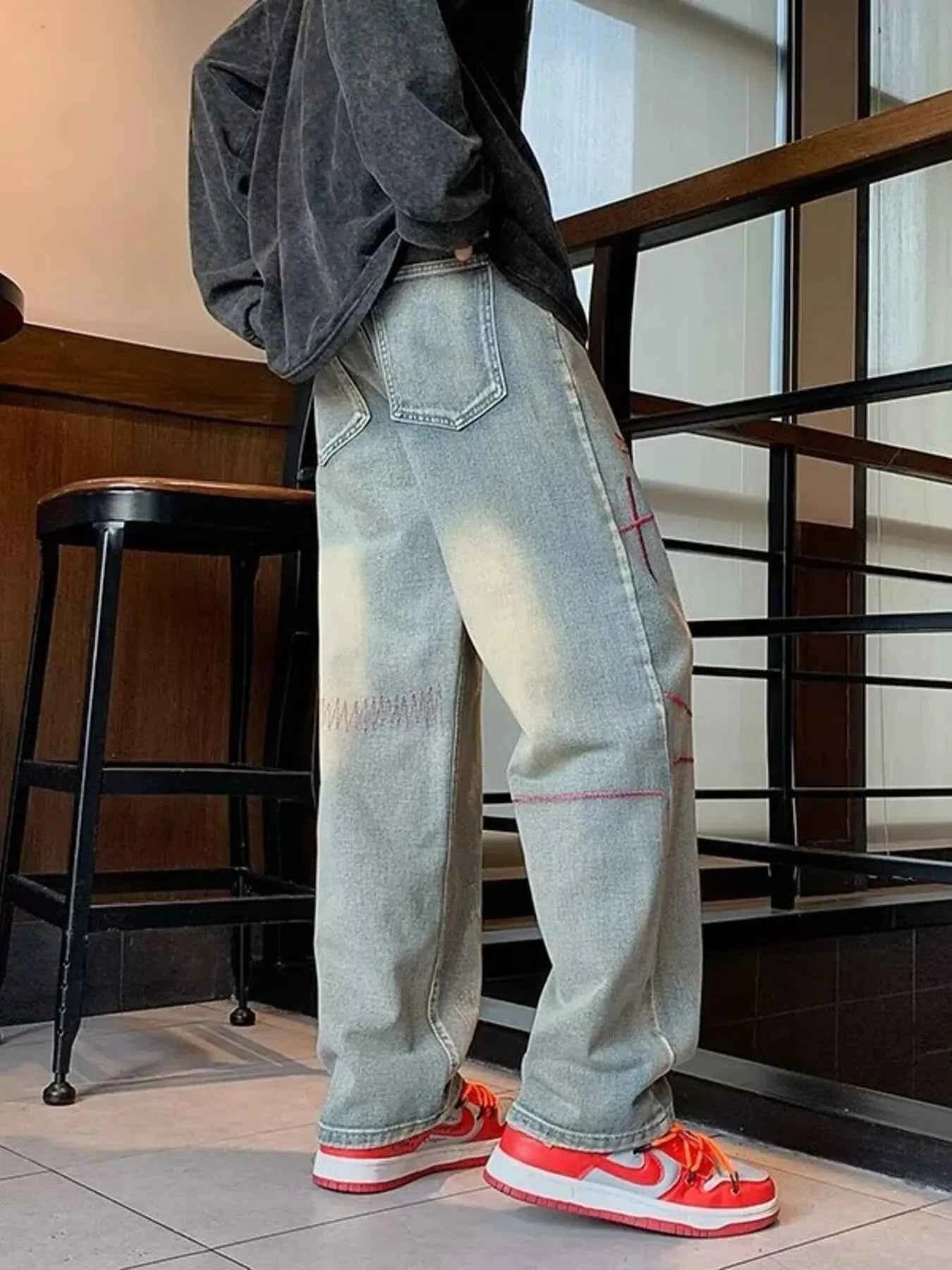 Men's Full Size Washed Wide Leg Jeans Plus Size