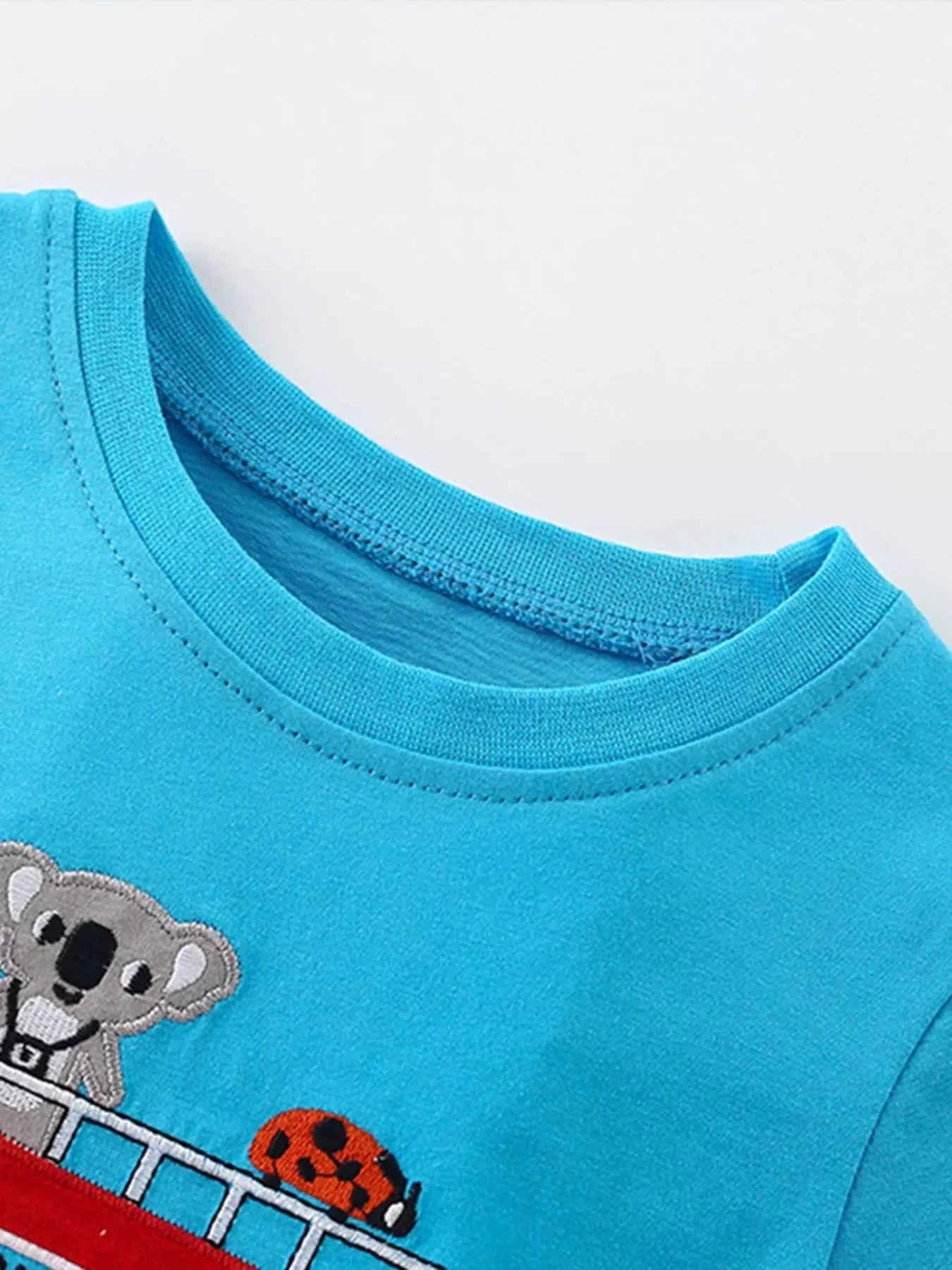 Children's Cartoon Bus Embroidery Short Sleeve T-Shirt