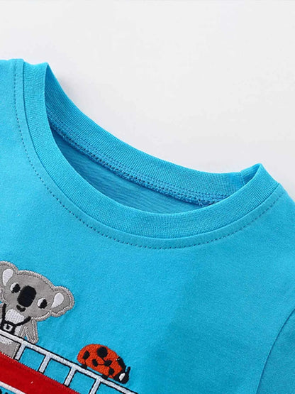Children's Cartoon Bus Embroidery Short Sleeve T-Shirt