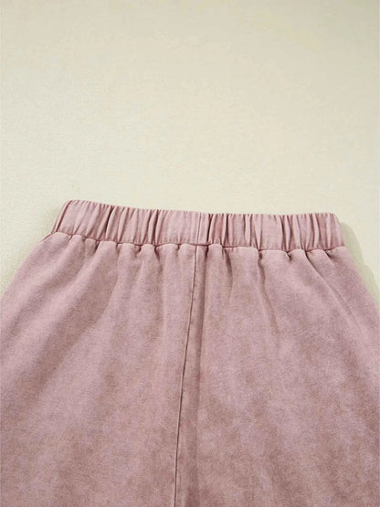 Mineral Wash Tiered Wide Leg Patchwork Drawstring Pants