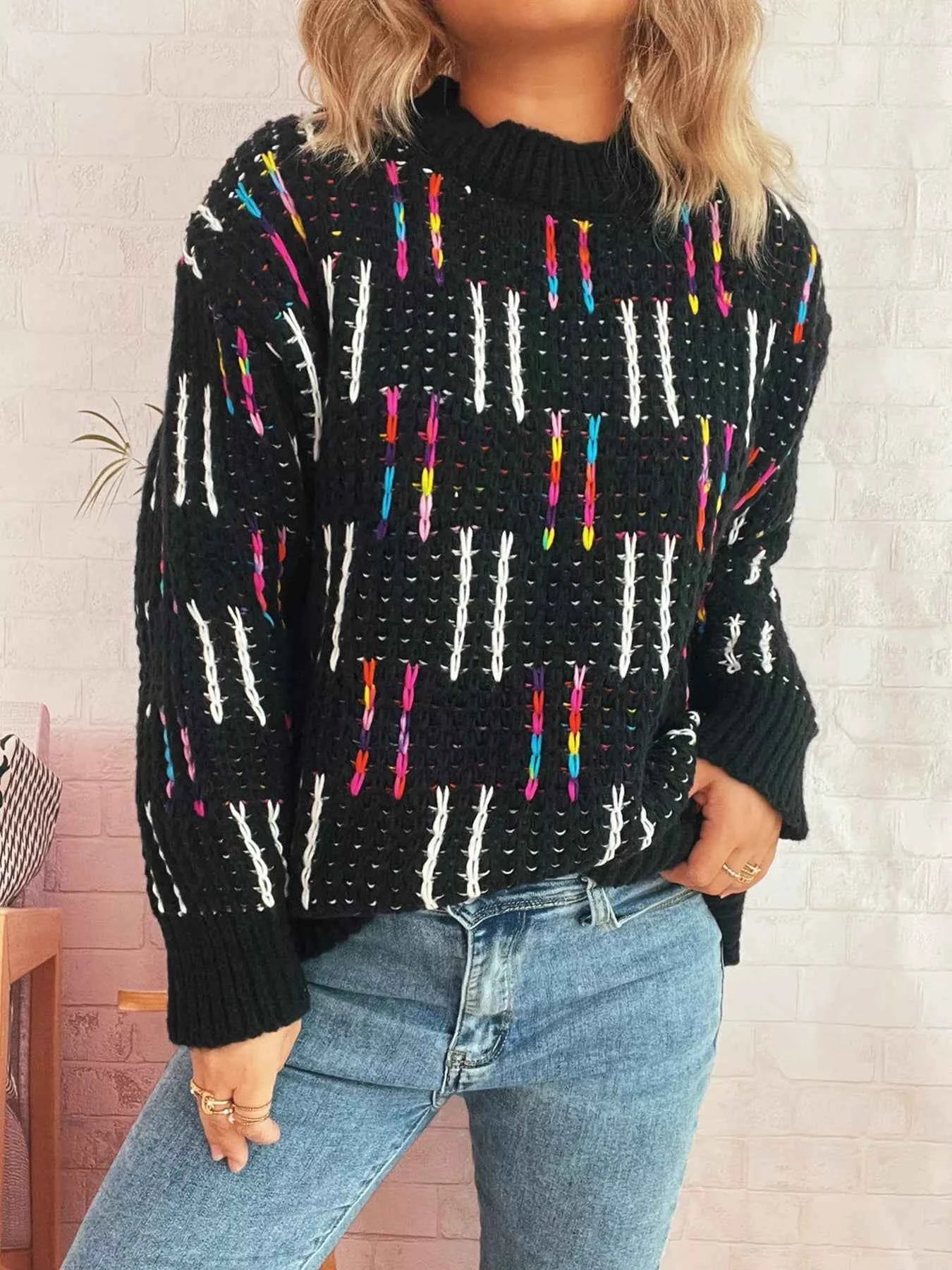 Colorful Round Neck Long Sleeve Sweater