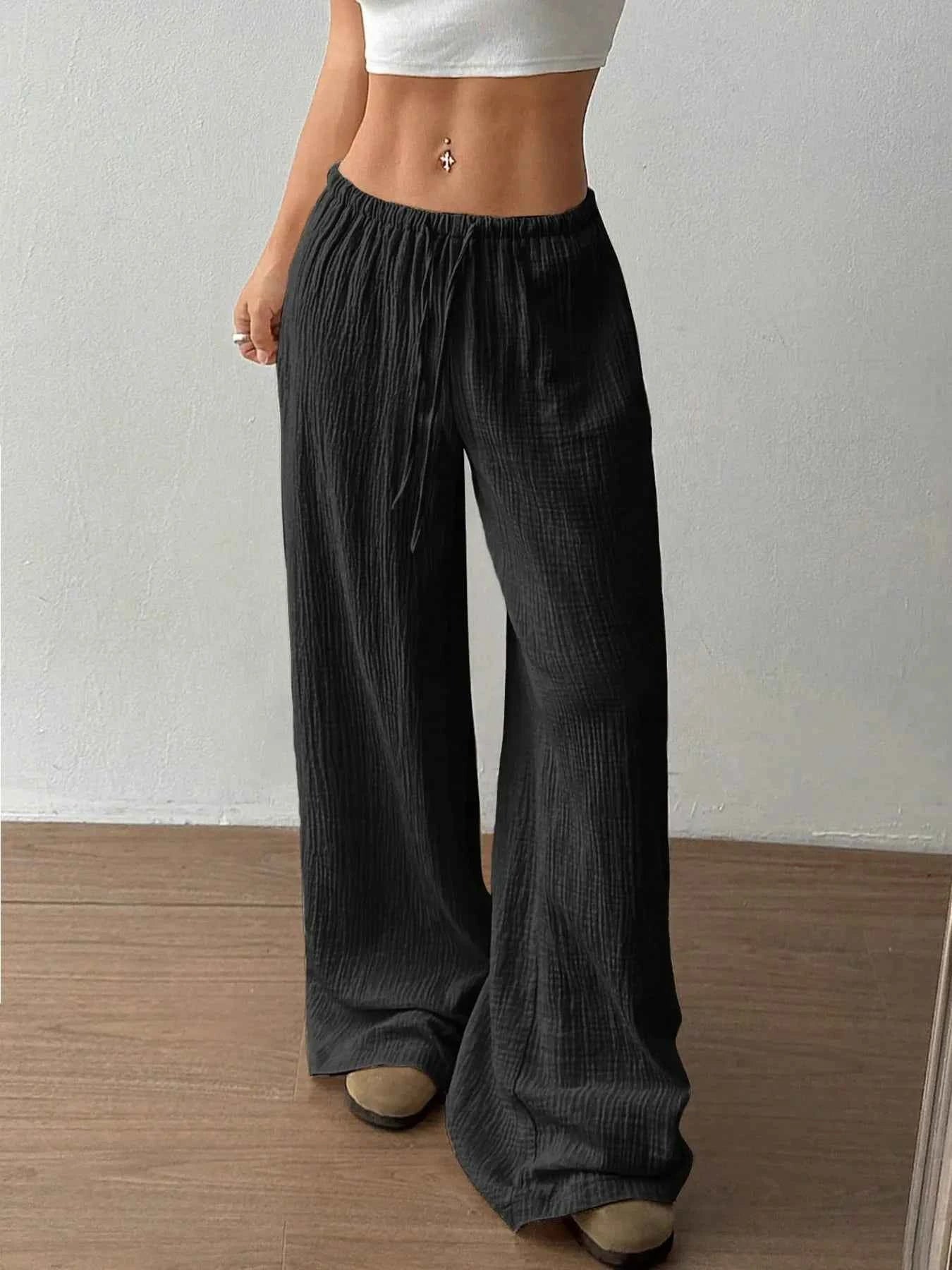 Drawstring Wide-Leg Casual Pants