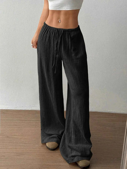 Drawstring Wide-Leg Casual Pants