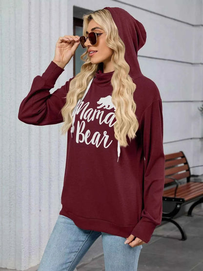 Contrast Letter Graphic Drawstring Long Sleeve Hoodie