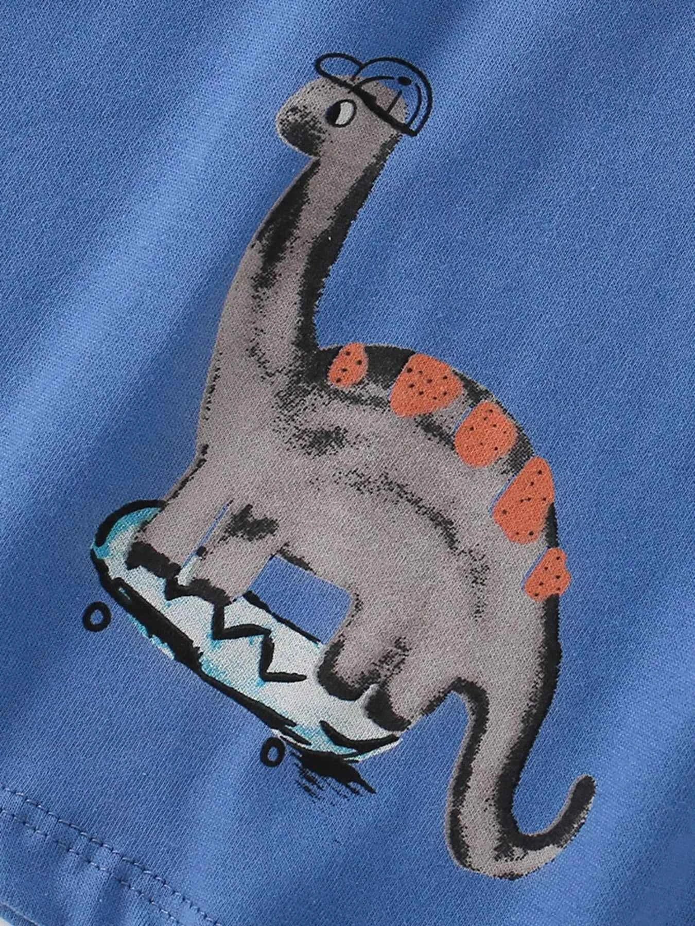 Children's Dinosaur Skateboard Print Crew Neck Short Sleeve T-Shirt