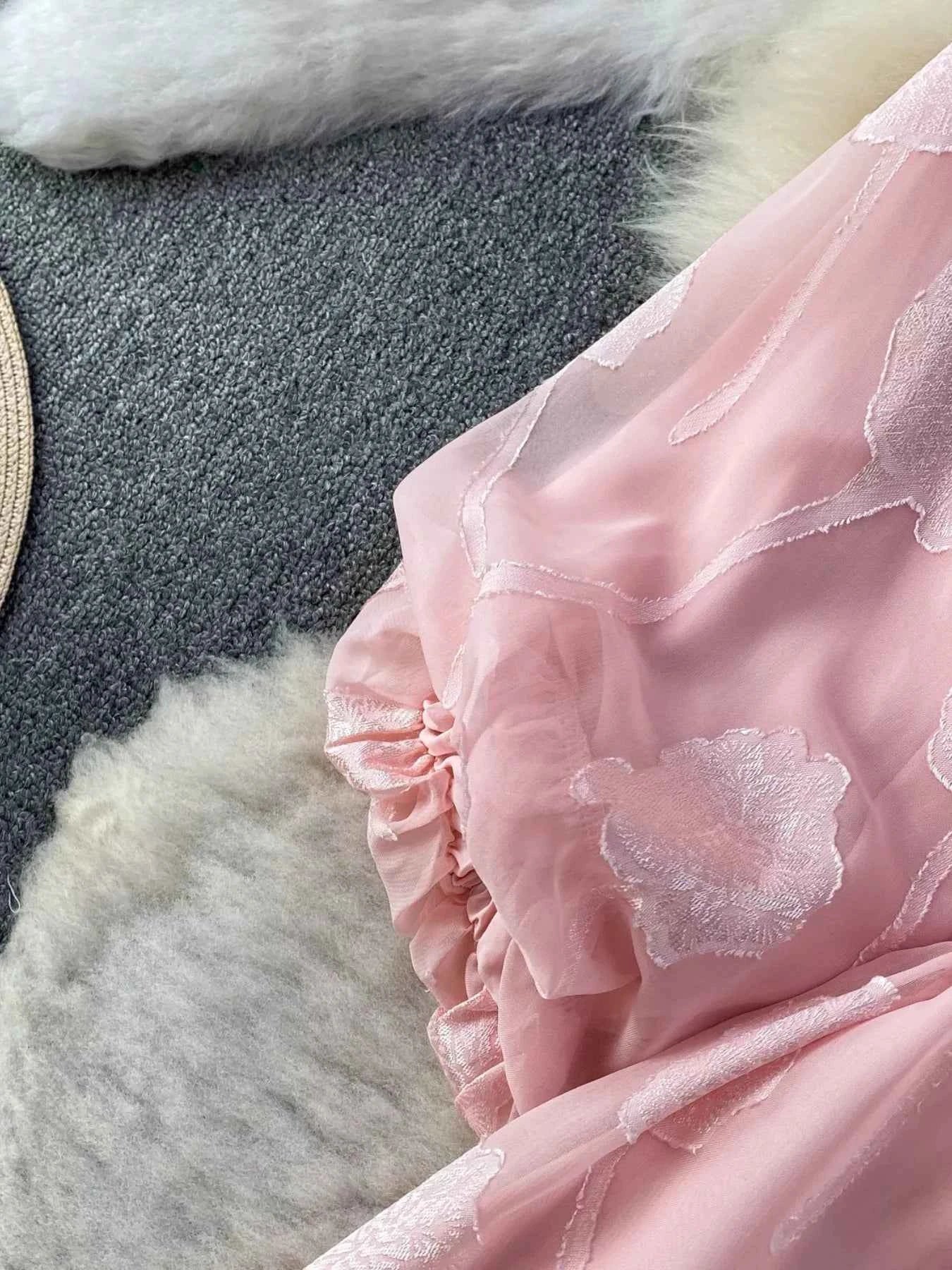 Button Front Puff Sleeve Chiffon Dress