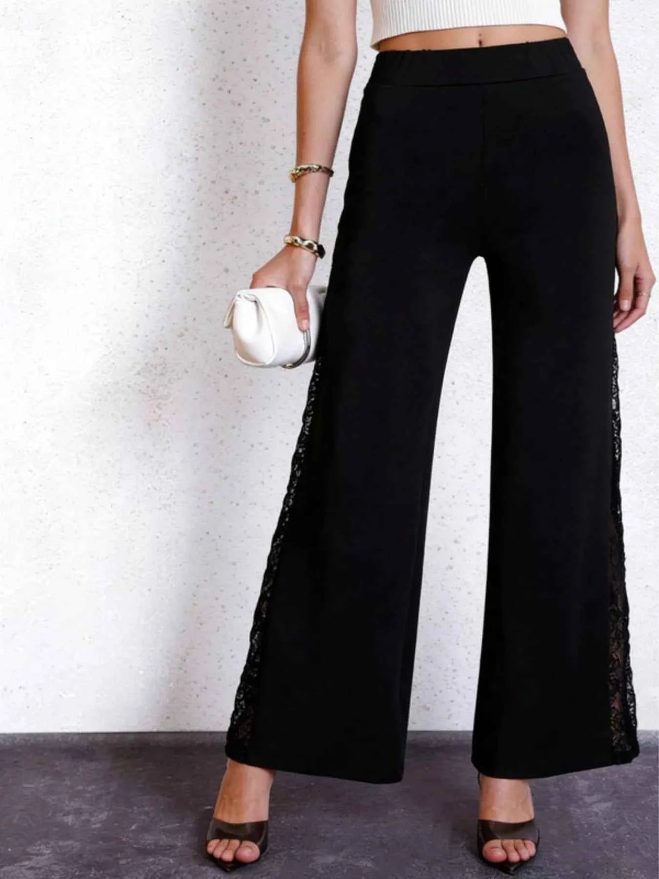 Lace Trim High Waist Pants