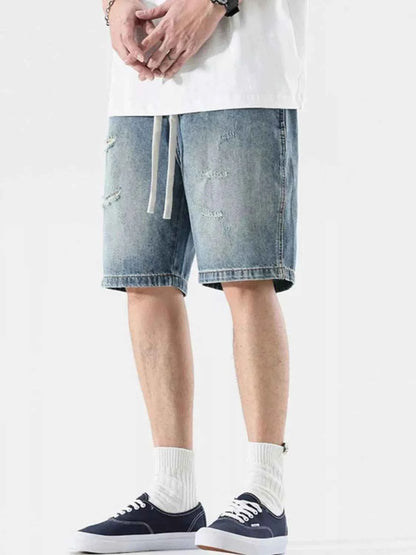 Men's Full Size Relaxed Fit Distressed Denim Shorts Plus Size