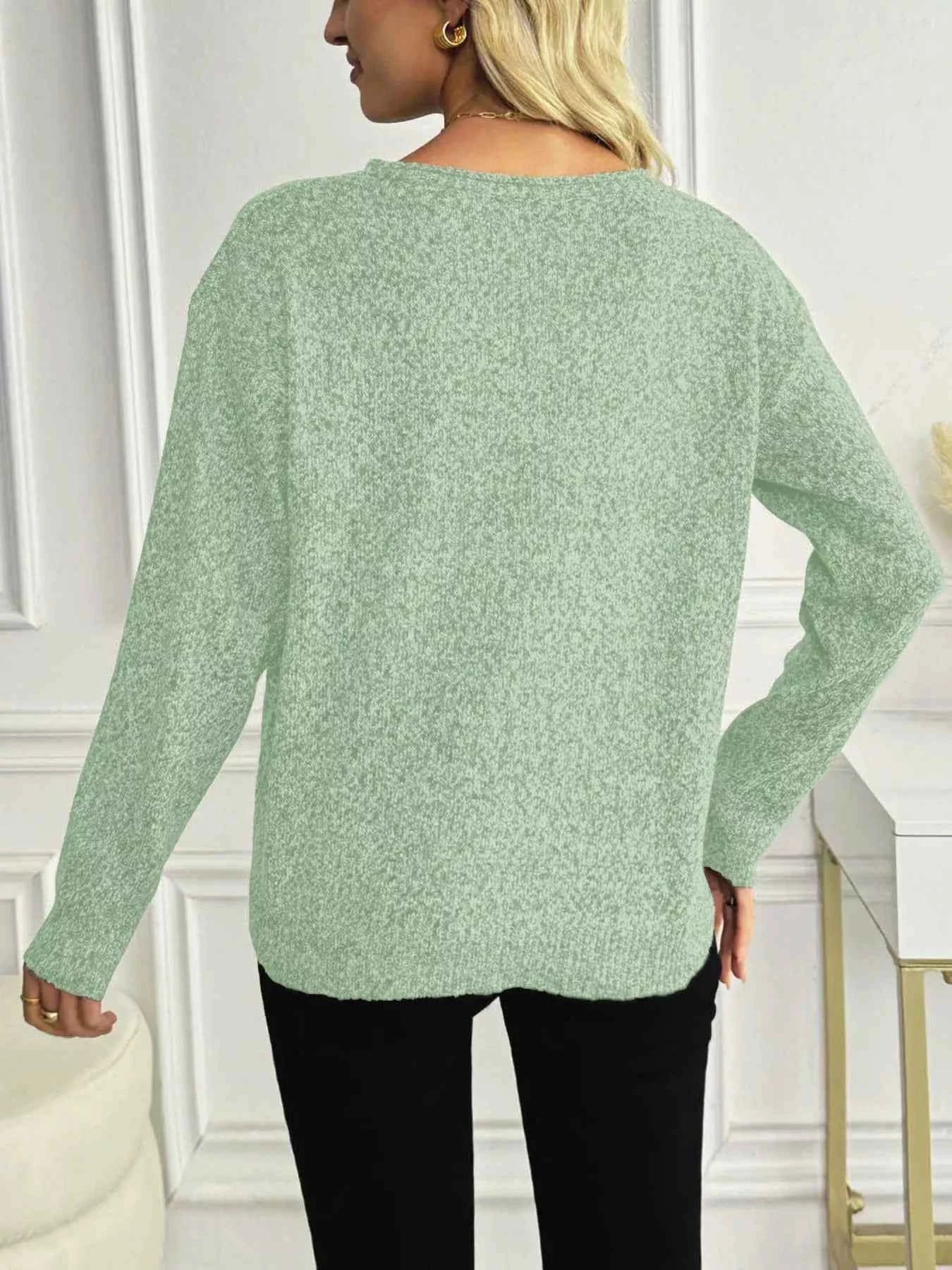 Casual V-Neck Drop Shoulder Sweater