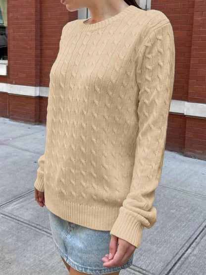 Cable-Knit Round Neck Pullover Sweater