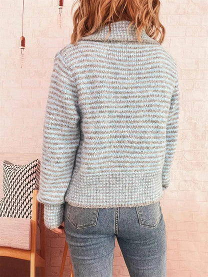 Striped Button-Up Long Sleeve Cardigan