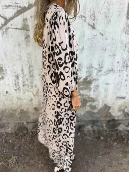 Full Size Printed V-Neck Dress with Pockets Plus Size