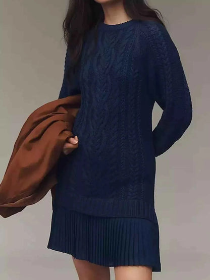 Full Size Cable Knit Pleated Hem Sweater Dress Plus Size