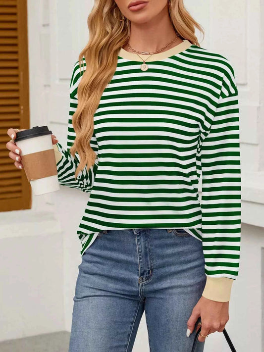 Striped Round Neck Long Sleeve T-Shirt