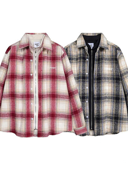 Men's Plaid Button Up Long Sleeve Jacket