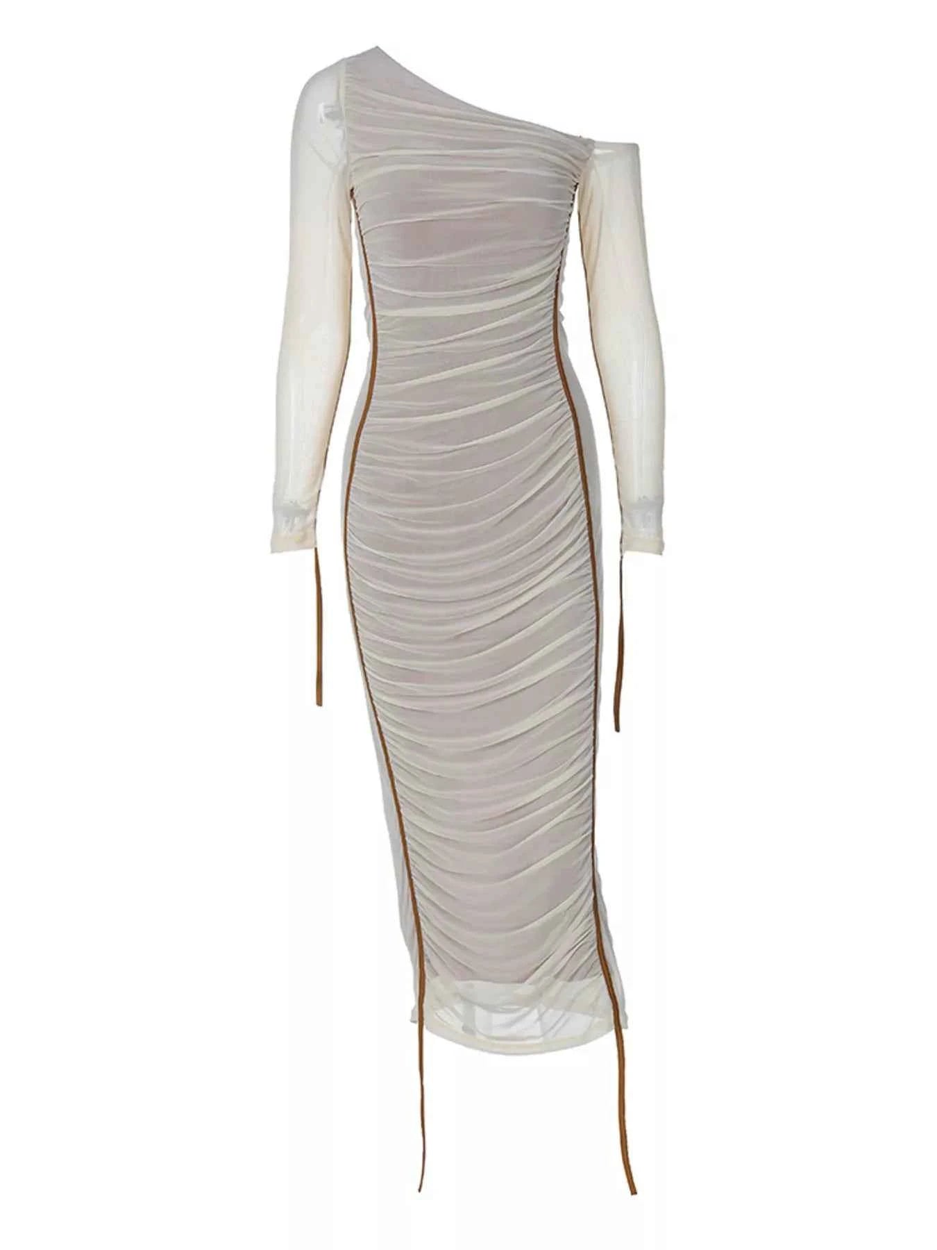 One-Shoulder Ruched Bodycon Midi Dress