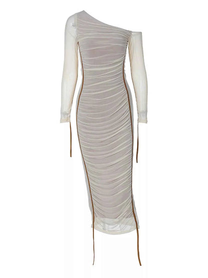 One-Shoulder Ruched Bodycon Midi Dress