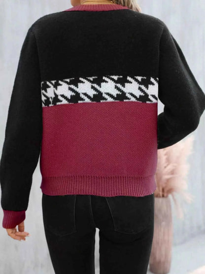 Color Block Houndstooth Sweater