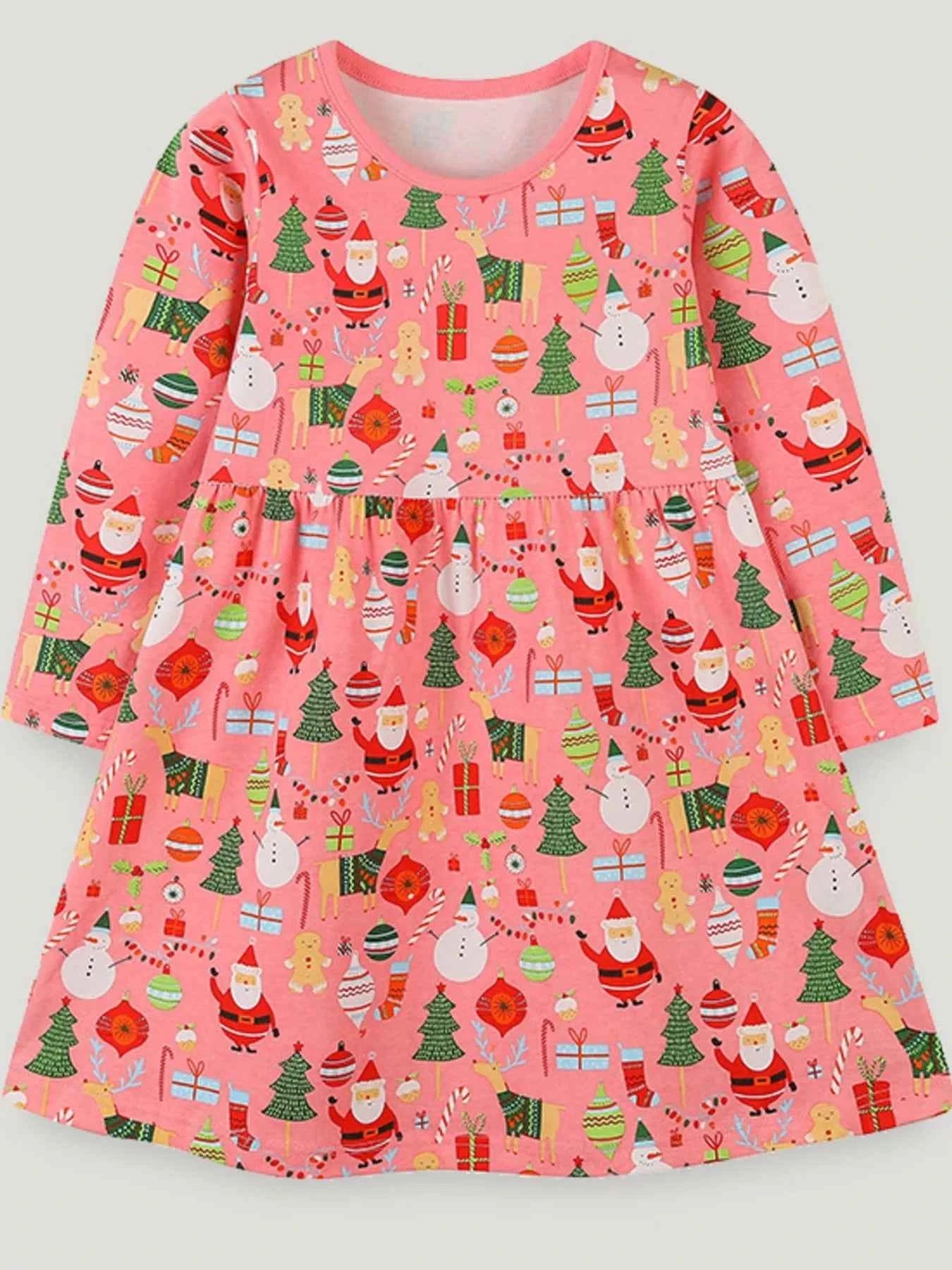 Children's Christmas Print Long Sleeve Dress