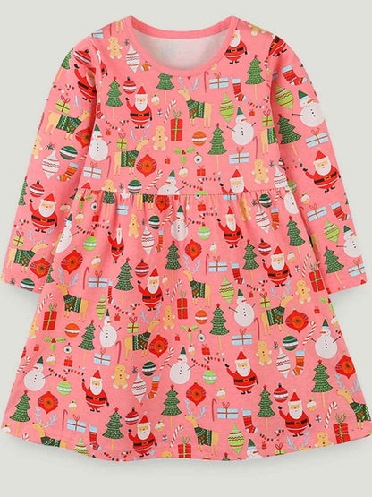 Children's Christmas Print Long Sleeve Dress