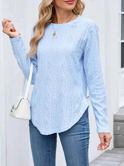 Openwork Textured Long Sleeve Top