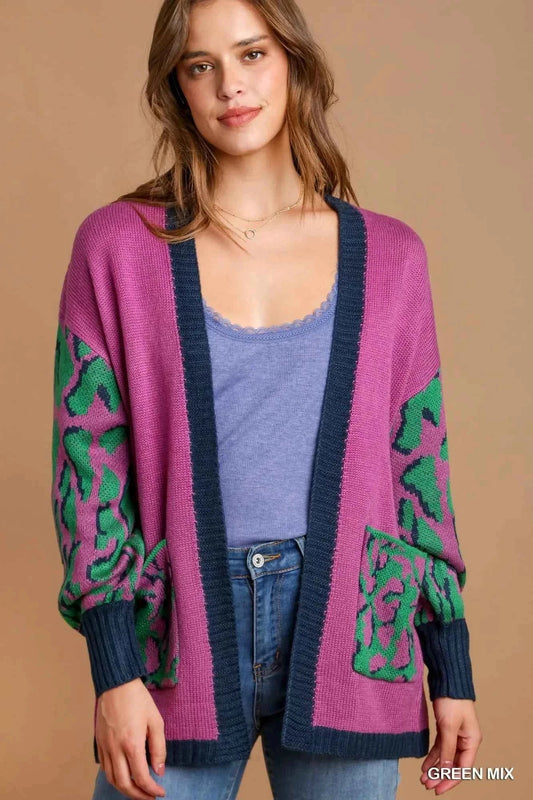 Umgee Animal Print Open Front Sweater Cardigan