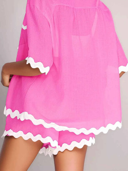 Contrast Scalloped Trim Shirt and Shorts Set