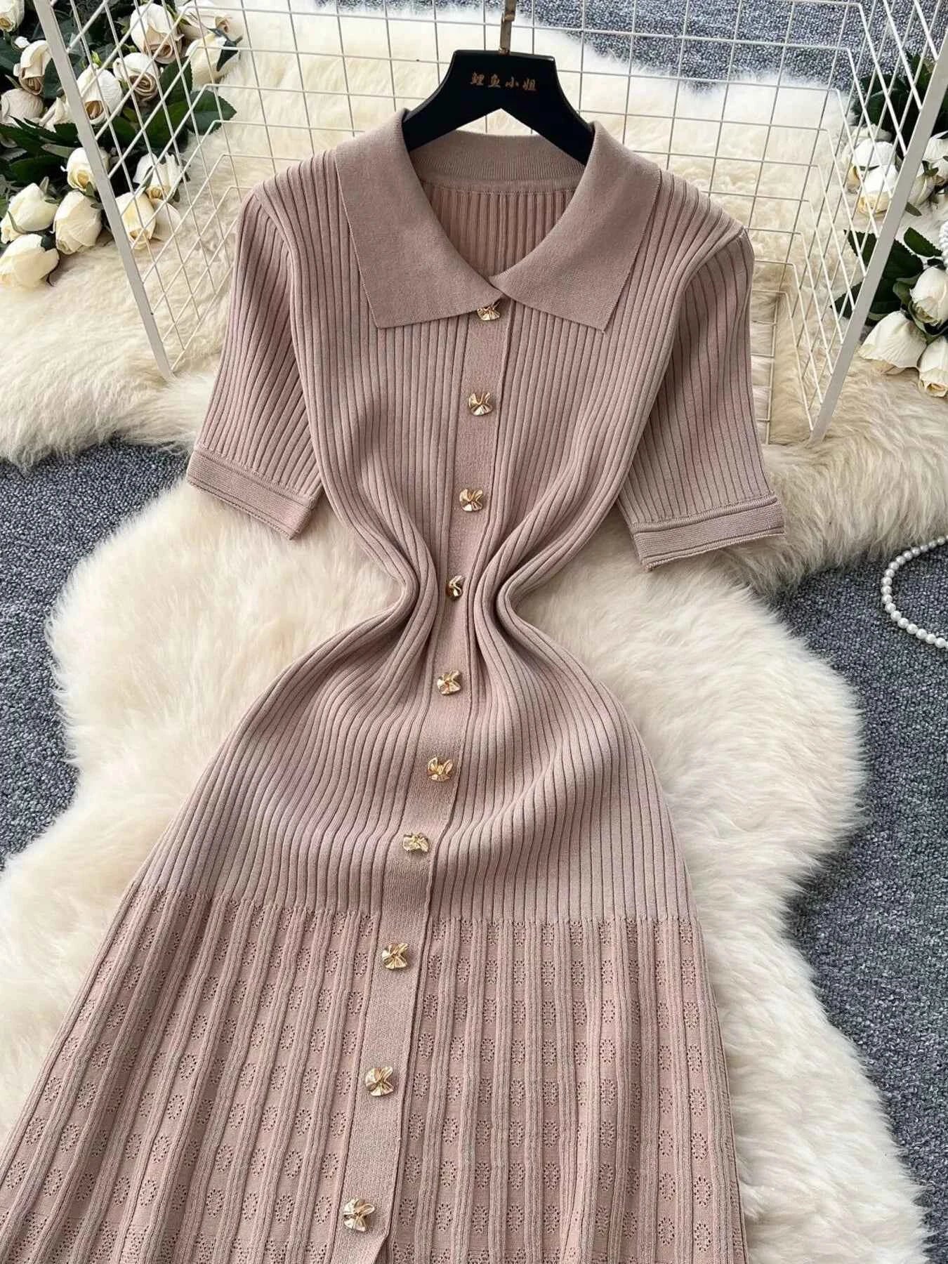 Button Front Short Sleeve Knit Dress