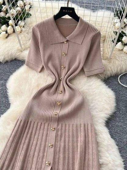 Button Front Short Sleeve Knit Dress