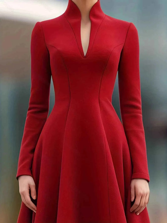 High Neck Long Sleeve A-Line Dress