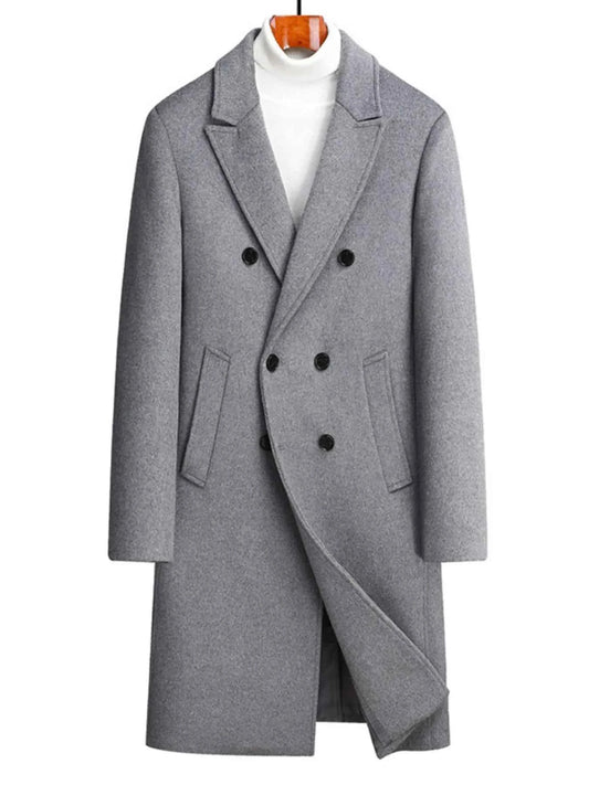 Men's Plus Size Double-Breasted Wool Overcoat