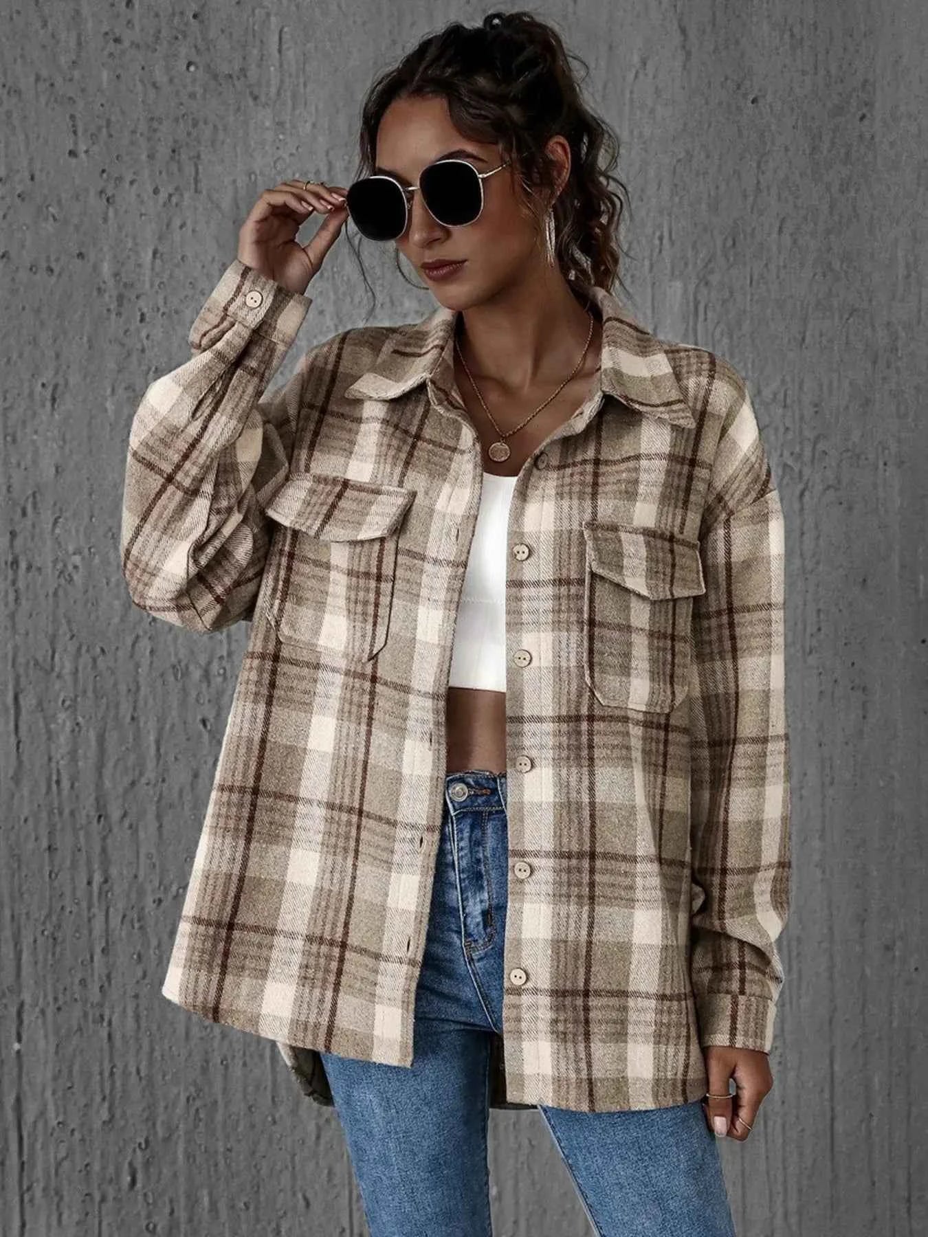Plaid Button-Up Long Sleeve Shirt