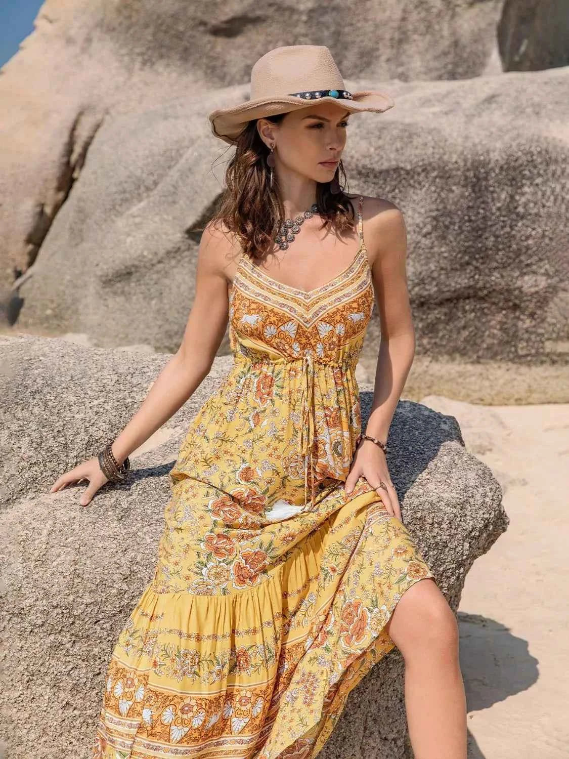 Tassel Printed Tiered Cami Dress