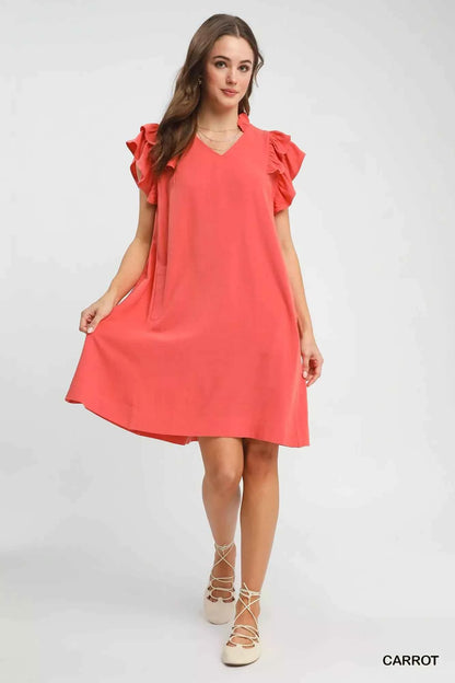 Umgee Linen Flutter Sleeve Shift Dress with Pockets