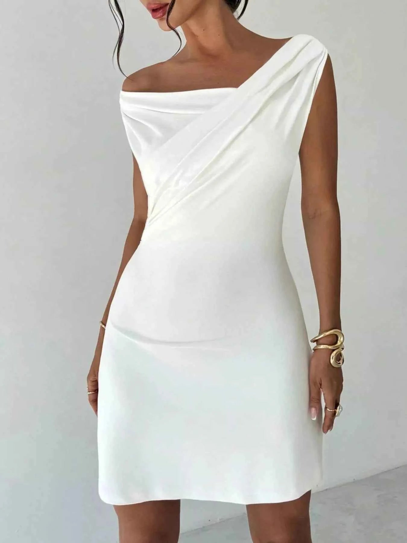 Elegant Off-Shoulder Draped Mini Dress