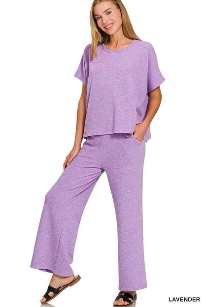 Zenana Cotton Slub Top & Pants Set