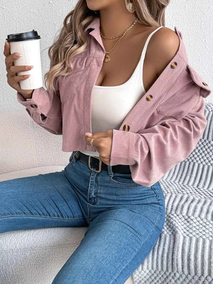 Corduroy Button-Up Dropped Shoulder Jacket