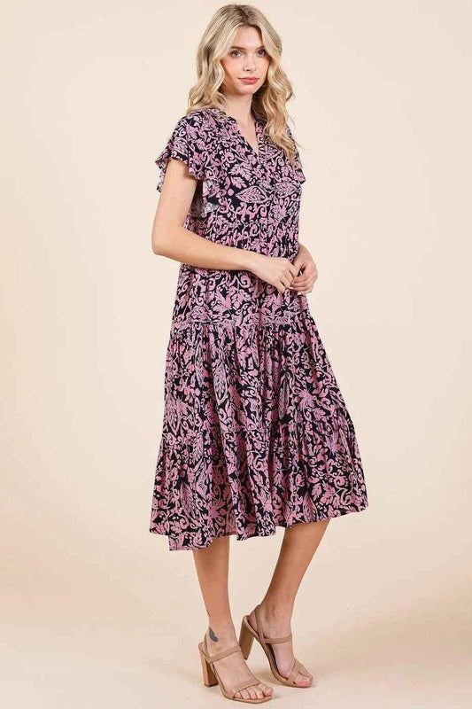 Mittoshop Abstract Print Ruffle Tier Midi Dress