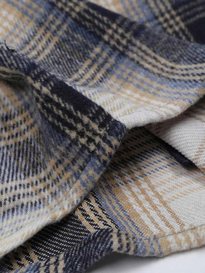 Men's Plaid Button Up Long Sleeve Jacket