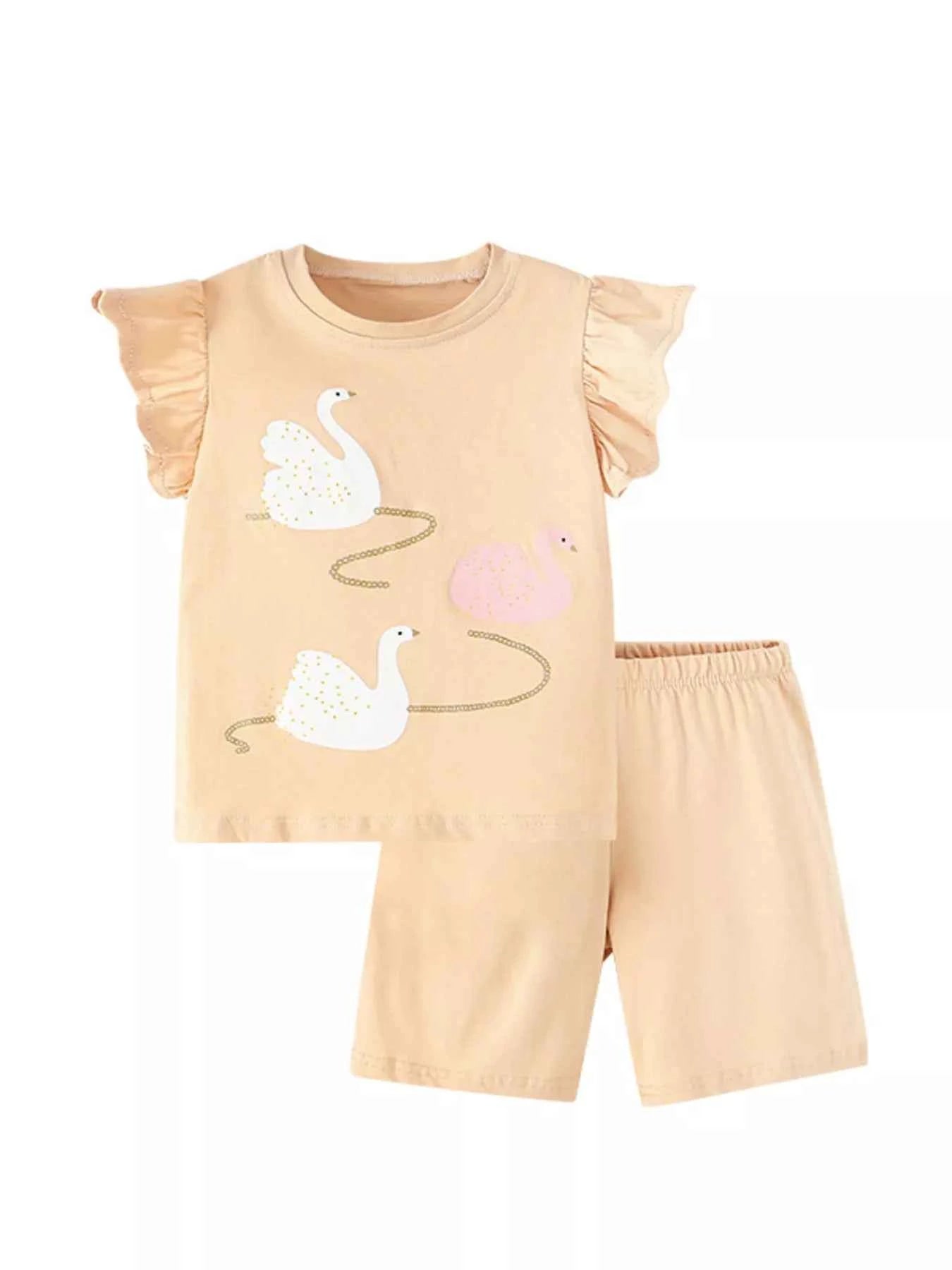Children's Swan Ruffle Sleeve Top and Shorts Set