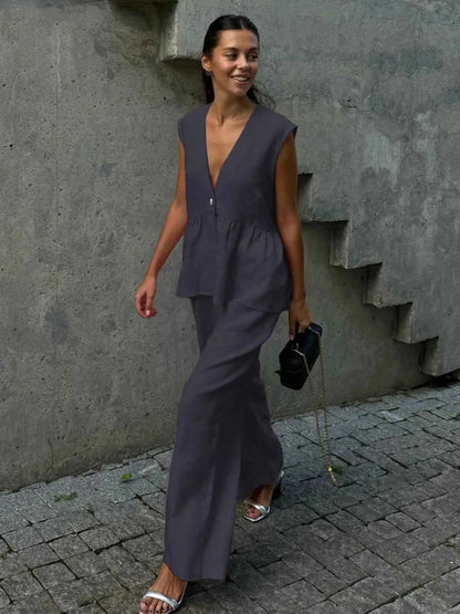 V-Neck Vest and Pants Set