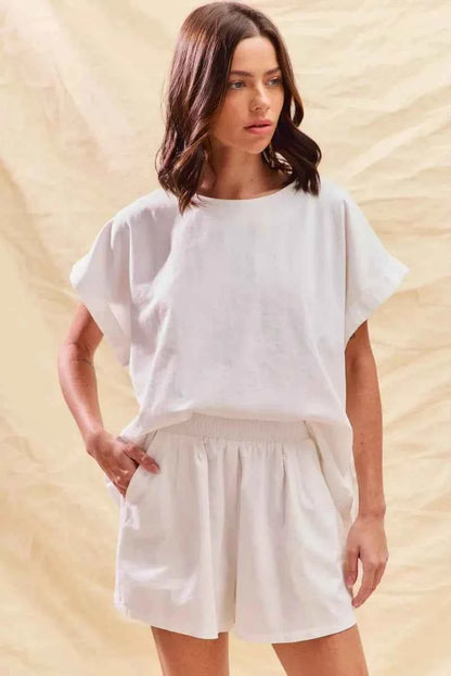 SO ME Round Neck Short Sleeve Top and Shorts Set