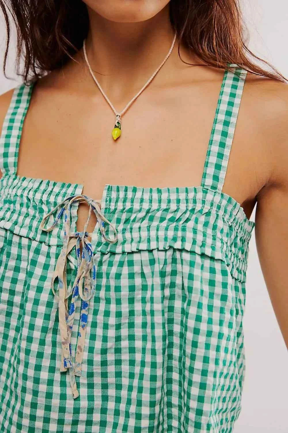 Tied Front Textured Square Neck Cami