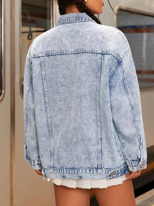 Distressed Wash Button Up Denim Jacket